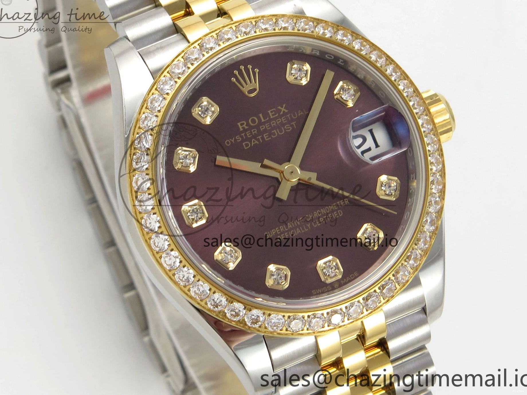 MiroTime 0207 Effortless DateJust 31 278383RBR THBF 1:1 Best Edition 904L Steel Brown Diamonds Dial Diamonds Bezel on SS YG Jubilee Bracelet HZ Cal. 10